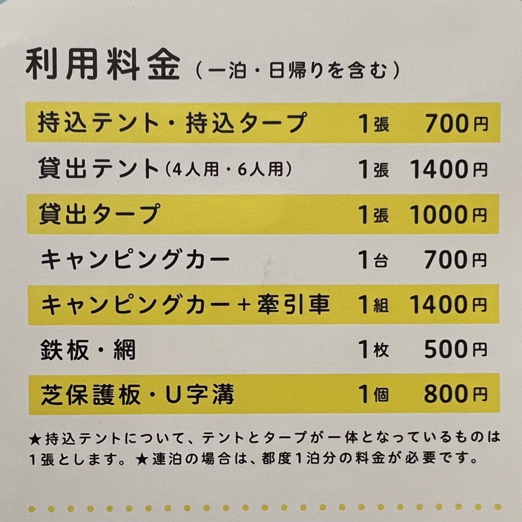 利用料金表の写真