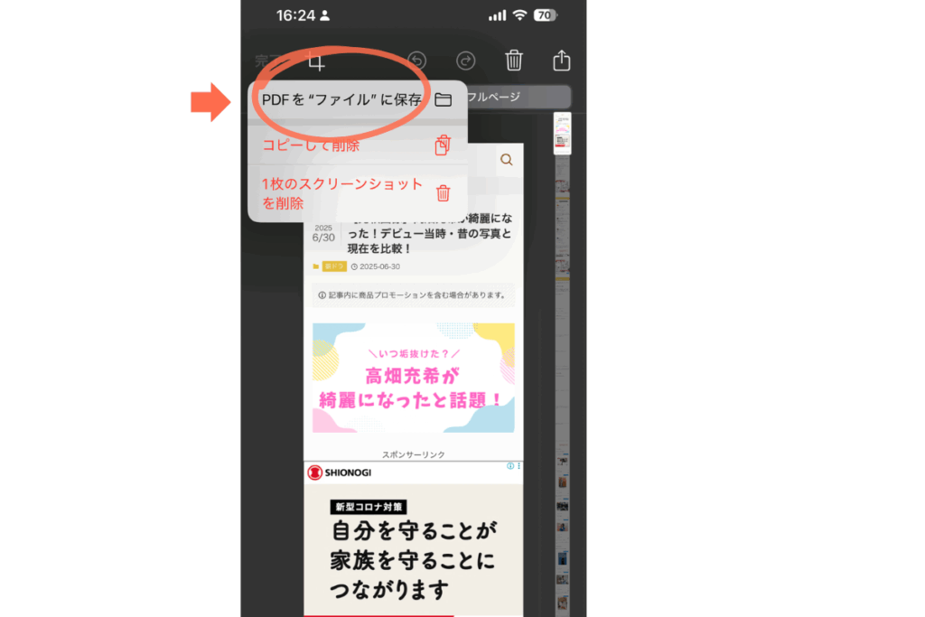 フルスクショ　PDFに保存